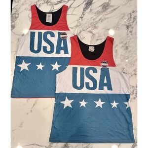 Lot Of 2 Matching Couple USA Print Flag Reversible Tank Top T-Shirt Small Large